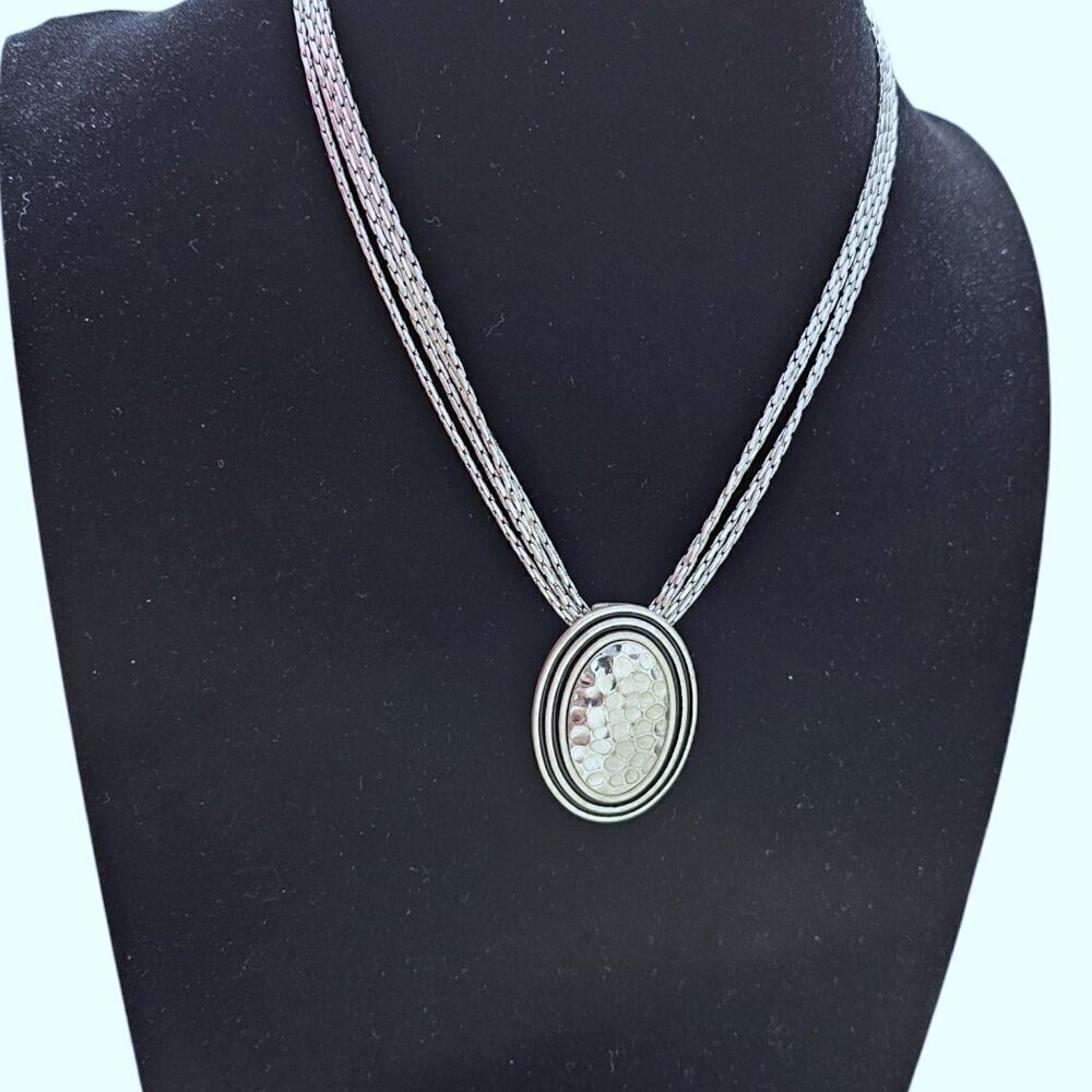 Premier Designs Silver Tone Vtg Hammered Pendent Multi Strand Necklace 2 Piece